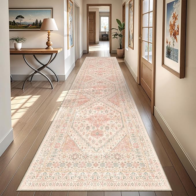Kitchen Runner Rug Non Slip Washable 2.5x10, Soft Ultra-Thin Entryway Rug Runners for Hallways, Carpet Runner for Living Room,Kitchen, Laundry, Bathroom(Pink,2.5'x10')