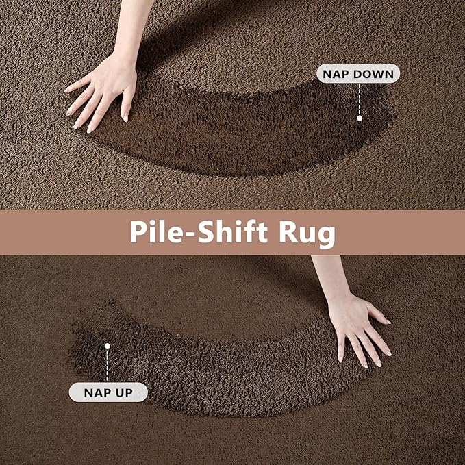 FinRèc 5x7 Washable Area Rugs for Bedroom Living Room, Low Pile Thin Rug Solid Color, Non-Slip Carpet Indoor for Home Decor (Pure Brown)