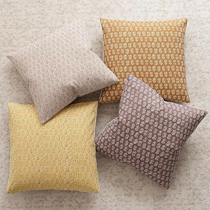 Foindtower Set of 2 Decorative Vintage Floral Print Throw Pillow Covers Neutral Modern Farmhouse Cushion Covers Boho Home Decor For Sofa Couch Chair Bedroom Living Room Outdoor,22×22 Inch,Light Yellow