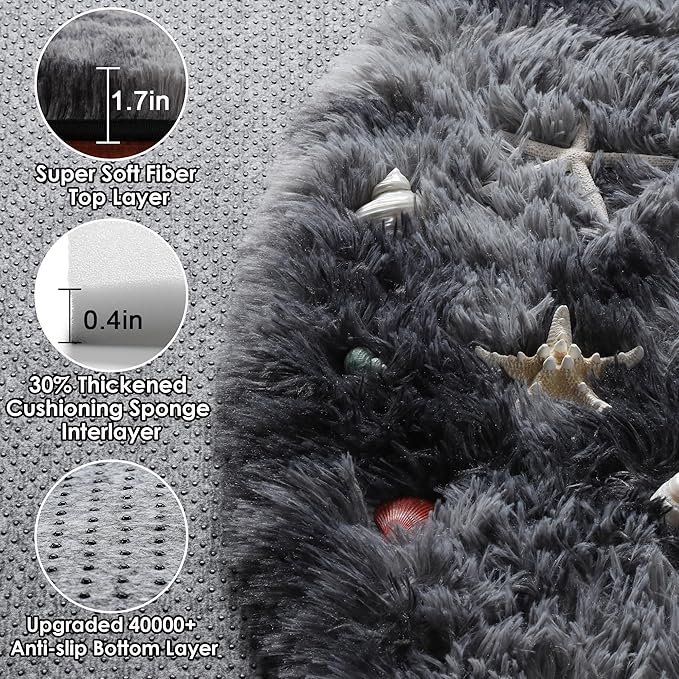 ONASAR Tie-Dyed Dark Grey Round Area Rug 4ft, Ultra Soft Bedroom Circle Rugs for Kids Girls Boys Teen, Fluffy Plush Shaggy Carpet Floor Mats for Nursery Dorm Living Room Office Home Decor