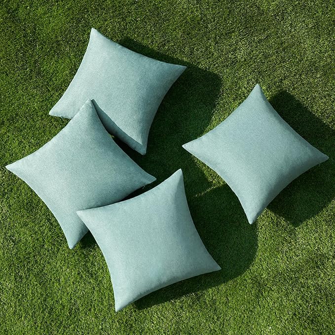 MIULEE Pack of 4 Decorative Outdoor Throw Pillow Covers Linen Waterproof Pillow Covers Spring Farmhouse Cushion Cases for Patio Garden Tent Balcony Couch Sofa 16x16 inch Teal