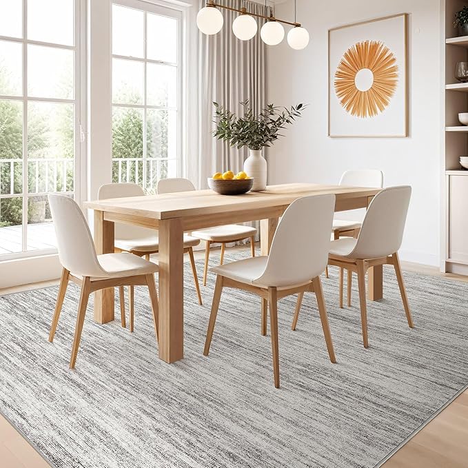 Nakagishi 5x8 Area Rugs Living Room: Washable Large Vintage Rug Neutral Non-Slip Soft Stain Resistant Indoor Carpet for Bedroom Nursery Dining Room Office Playroom - Grey-01