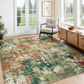 Washable Area Rugs 4'x6' Non-Slip Modern Abstract Soft for Living Room Entryway Bedroom Nursery, Print Pattern, Green Orange Rust Red Cream Colorful
