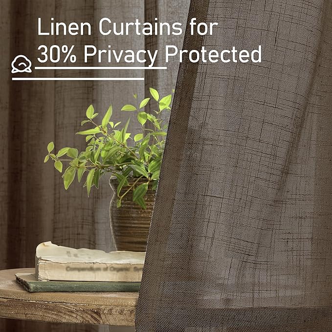 LAMIT Linen Curtains 90 Inch for Living Room, Back Tab and Rod Pocket Linen Textured Farmhouse Curtains Light Filtering Drapes for Bedroom/Dining Room, Dark Brown, Set of 2, 52 x 90 Inch