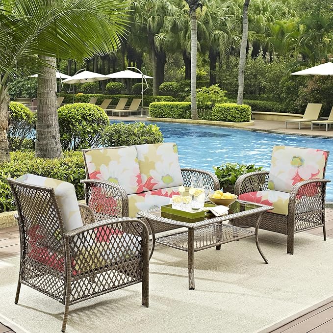 8Pcs Outdoor Cushion Covers, Patio Cushion Covers,Stretch Elastic Slipcovers, Replacement Washable & Reusable Furniture Protector for Patio Couch (Sakura-Pattern,Cover Only)