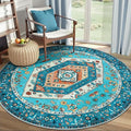 SERISSA Boho Round Area Rug, 4ft Washable Non-Slip Circle Rug, Ultra Soft Oriental Vintage Blue Low-Pile Small Circular Carpet for Bedroom Entryway Kids Room Office College Dorm Living Room