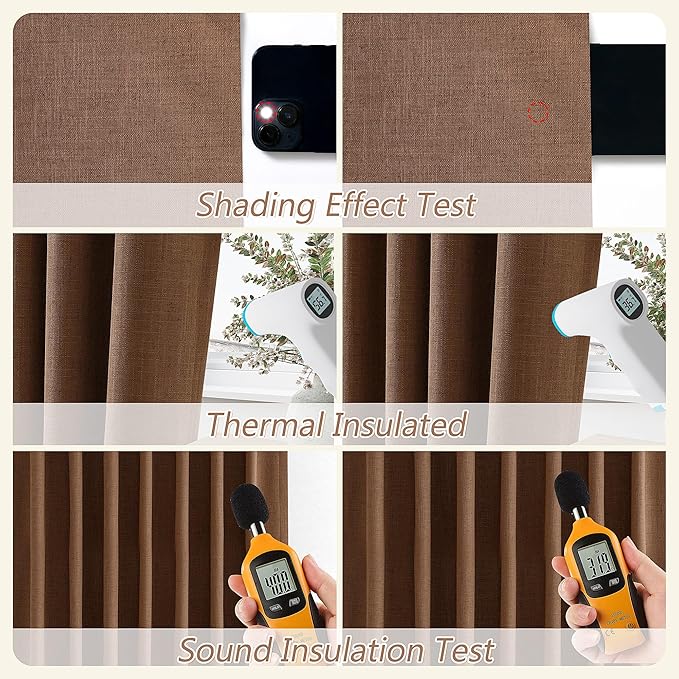 Guken Caramel Brown 100% Blackout Linen Curtains 72 Inch Length 2 Panels Set for Living Room Bedroom Back Tab/Rod Pocket Thermal Insulated Black Out Drapes Room Darkening Farmhouse Window Curtains