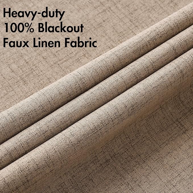 MIULEE 100% Blackout Linen Textured Curtains for Bedroom Solid Thermal Insulated Copper Brown Grommet Room Darkening Curtains & Drapes Luxury Decor for Living Room Nursery 42 x 90 Inch (2 Panels)