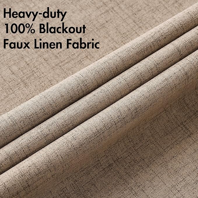 MIULEE 100% Blackout Linen Textured Curtains for Bedroom Solid Thermal Insulated Copper Brown Grommet Room Darkening Curtains & Drapes Luxury Decor for Living Room Nursery 52 x 45 Inch (2 Panels)