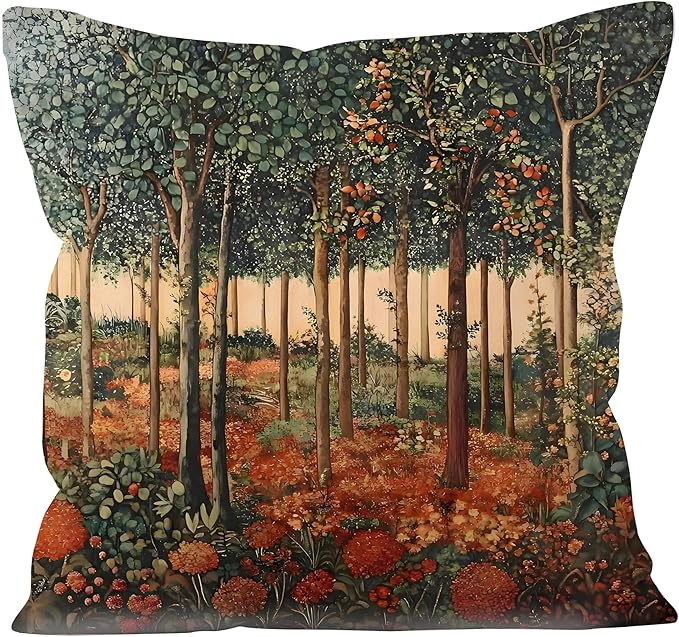 Rustic William Morris Inspired Autumn Forest Decor Throw Pillow Covers 18x18, Vintage Botanical Nature Decorative Throw Pillow Covers for Home Bedroom Living Room,Fall Home Room Decor