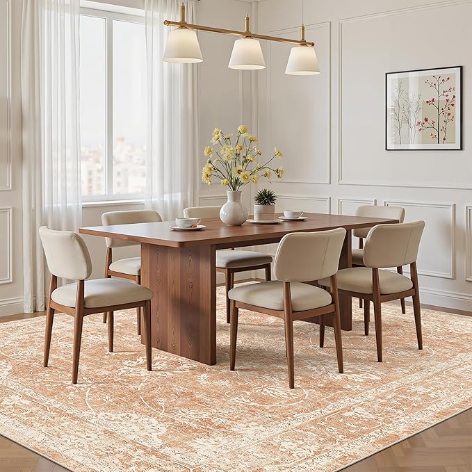 Madane Washable 6x9 Area Rugs for Living Room, Vintage Rug with Non-Slip Backing, Soft Stain Resistant Throw Rugs Thin Carpet for Bedroom Dining Room Farmhouse (6 x 9, Jasper Orange)