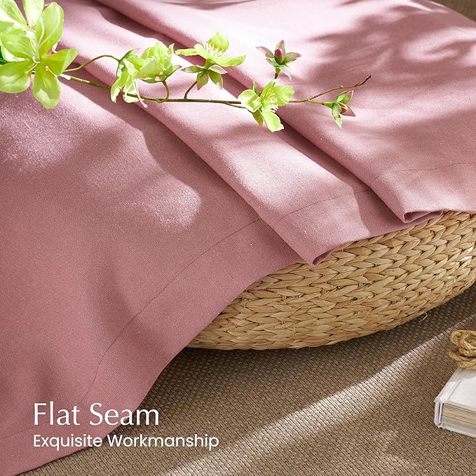 NICETOWN Thick Linen Pink Curtains for Girls Room 96 inches Long, Grommet Flax Linen Privacy Added with Light Filtering Window Treatments for Bedroom, W55 x L96, 2 Panels