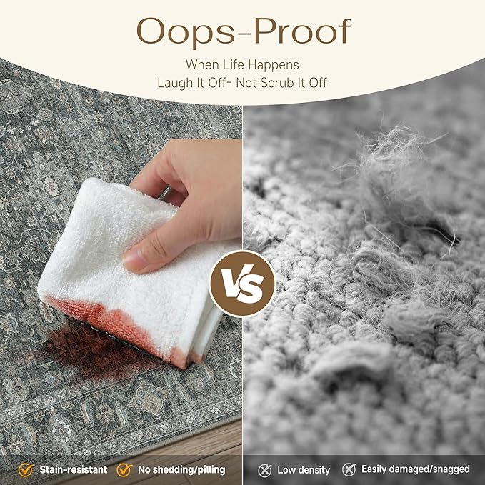 6x9 Washable Area Rug for Living Room Bedroom Vintage Black Grey Carpet Soft Low Pile Traditional Retro Non Slip Throw Rug for Dining Room Entryway Indoor Dorm Kitchen