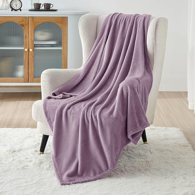 Bedsure GentleSoft Fleece Throw XL Blanket Fog Purple - 300GSM Soft Lightweight Plush Cozy Blankets for Bed, Sofa, Couch, Travel, Camping, 50x70 inches