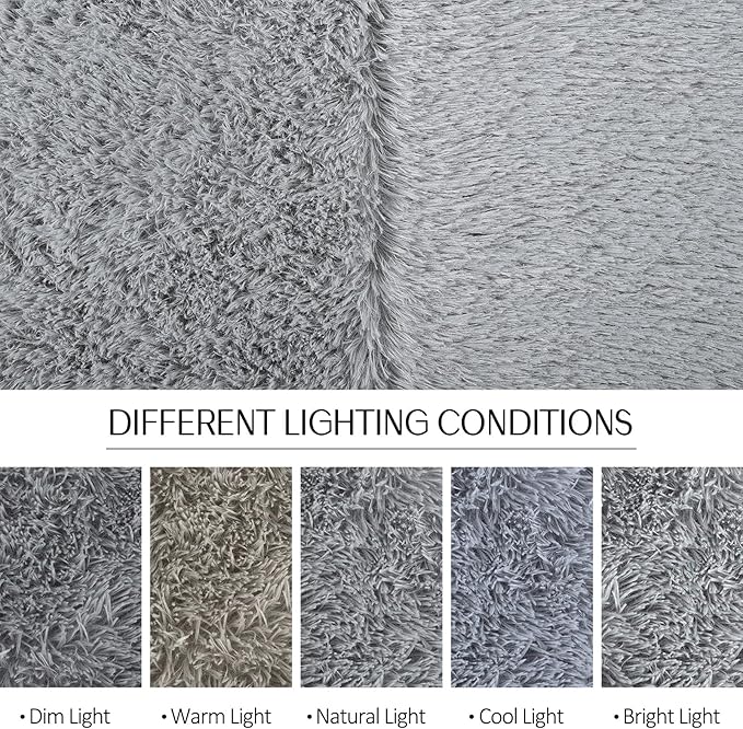 TWINNIS Super Soft Shaggy Rugs Fluffy Carpets, 8x10 Feet, Indoor Modern Plush Area Rugs for Living Room Bedroom Kids Room Nursery Home Decor, Upgrade Anti-Skid Rectangular Fuzzy Rug, Grey
