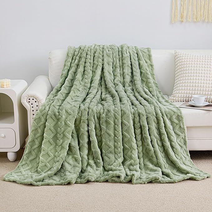 Aganear Twin Blanket - 3D Stylish Design, Lightweight Blanket Super Soft, Warm, Decorative Present for All Seasons, Portable Throw Blankets for Couch, Sofa, Bed, Car(60"×80", Sage Green)