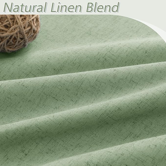 Guken Light Sage 100% Blackout Linen Curtains 96 Inch Length 2 Panels Set for Living Room Bedroom Back Tab/Rod Pocket Thermal Insulated Black Out Drapes Room Darkening Farmhouse Window Curtains