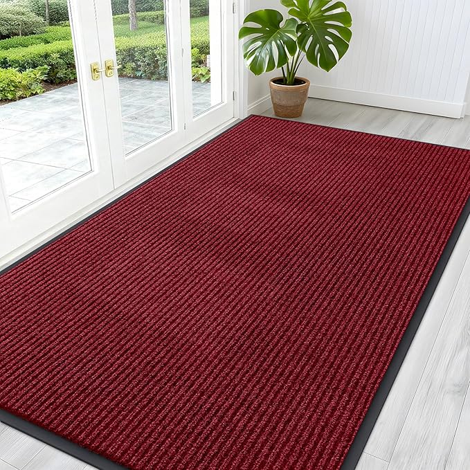 OLANLY Front Door Mat Indoor Outdoor Entrance, Waterproof Heavy Duty Doormat, Fade Resistant, Low Profile, Easy Clean Patio Porch Welcome Floor Mats for Entry, 59x30, Wine Red