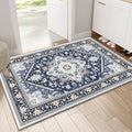 OPPODREAM Soft Throw Rugs 2x3, Small Washable Entryway Rugs 2 x 3 with Non Slip Backing, Low-Pile Faux Cashmere 2 x 3 Carpet, Navy Blue & Gold