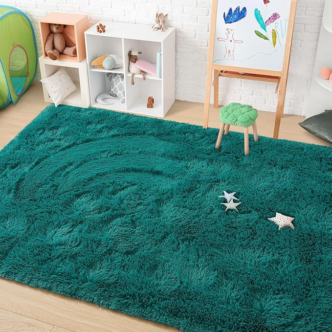 Amearea Blue and Green Shag Area Rug 4' x 5' - Luxury Soft Plush Fuzzy Carpet for Living Room, Indoor Fluffy Teal Green Large Rugs for Bedroom Nursery Non Slip Shaggy Carpets Home Decor