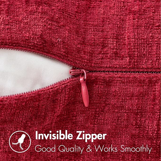 MIULEE Pack of 2 Red Couch Throw Pillow Covers 12x20 Inch Soft Chenille Lumbar Pillow Covers for Sofa Living Room Solid Dyed Cases