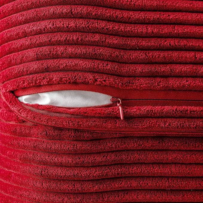 MIULEE Decorative Lumbar Throw Pillow Covers for Couch Bed Livingroom 12x20 Inch Set of 2 Red Boho Accent Throw Pllows Broadside Striped Patchwork Soft Corduroy Pillowcases