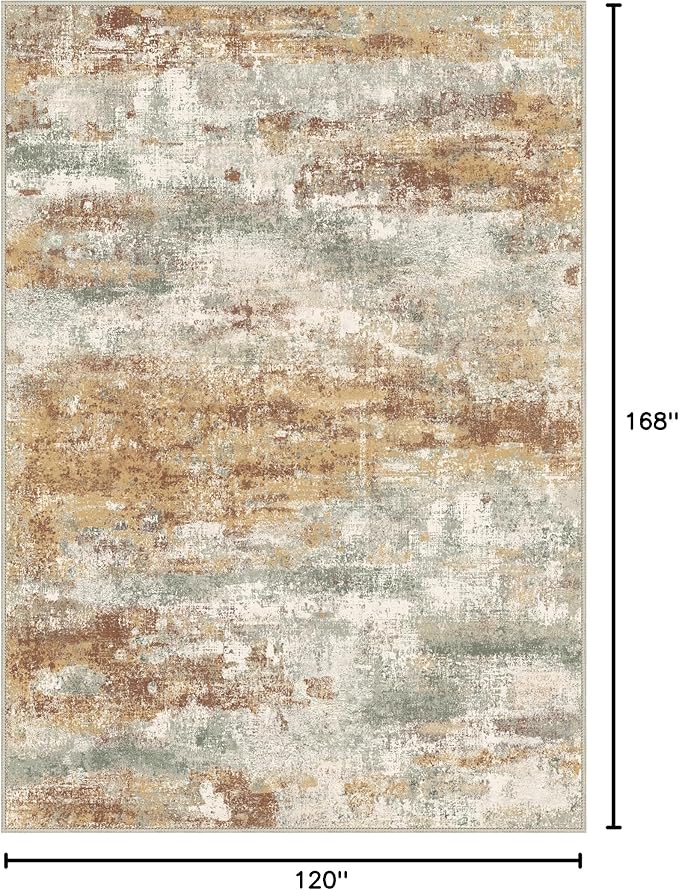 BEIMO Area Rugs 10x14 for Living Room Bedroom, Modern Abstract Machine Washable Rug, Large Soft Low Pile Floor Cover with Non Slip Backing for Dining Room, Orange Green