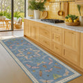 Hazo Haus Boho Non Slip Kitchen Rug Runner - 2x5 Blue Washable Thin Rug for Bathroom, Laundry Room, Hallway, Non Slip with Rubber Backing, Insect Print Unique Runner