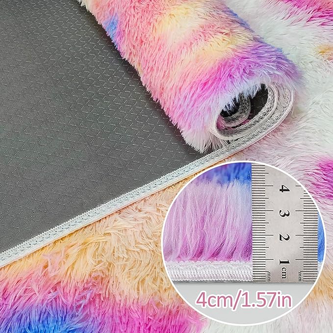 Fluffy Rainbow Colorful Rug for Living Room 5x8 Kawaii Rainbow Tie Dye Area Rug Fuzzy Indoor Floor Unicorn Rug for Bedroom Girls Kids Nursery Baby Princess Room Dorm Home Decor Aesthetic Carpets