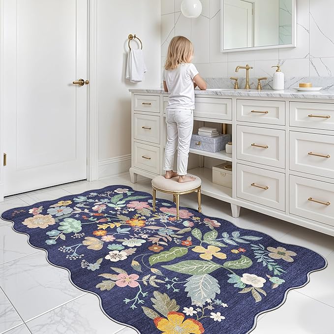 Washable 3x5 Entryway Area Rugs: Ultra Soft Low Pile Carpet for Kitchen Nursery Indoor Light-Weight Doormat Anti-Slip Thin Water-Resistant Rug for Living Room Bedroom Small Floor Mat(3x5,Purple)