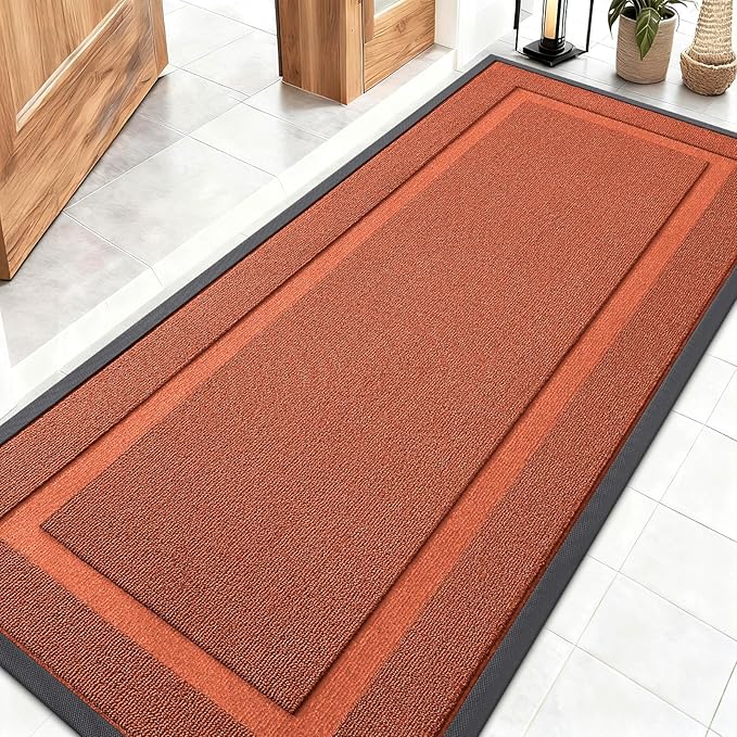 OLANLY Front Door Mat Indoor Outdoor Entrance, Waterproof All-Season, All-Weather Doormat, Sturdy Natural Rubber, Low Profile, Easy Clean Patio Porch Entryway Mat, 59x23, Vermillion Red