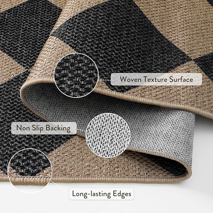 Lahome Colette Checkered Easy Jute Kitchen Rug, 2x3 Indoor Door Mat Small Neutral Area Rug, Farmhouse Diamond Non Slip Non Shedding Lightweight Floor Carpet for Entry Porch