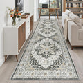 Madane 3x12 Hallway Runner Rug - Non Slip Washable 12ft Runner for Hallways Soft Vintage Kitchen Rugs Low-Pile Carpet Runner for Entryway Bathroom Thin Floor Mat for Bedroom Dining Room, Black