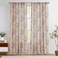jinchan Linen Blend Curtain Floral Curtains for Living Room 96 Inch Length Farmhouse Brick Red Printed Curtain Rod Pocket Back Tab Peony Flower Patterned Drapes Curtains Set 2 Panels