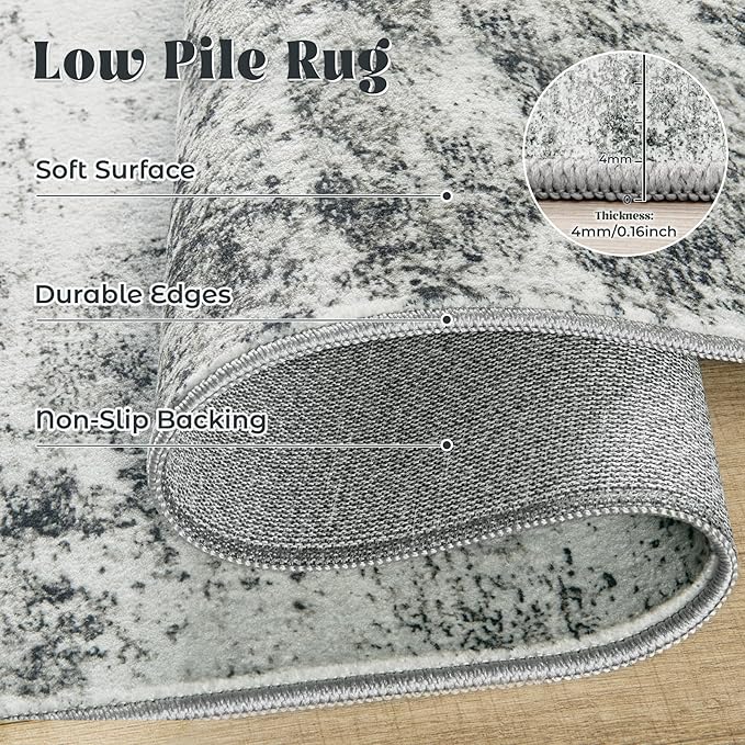 XLUEZ 8x10 Area Rugs for Living Room, Washable Modern Abstract Large Area Rug Neutral Soft Non Slip Kids Rug Stain Resistant Indoor Carpet for Bedroom Nursery Dining Room Playroom(Grey, 8'x10')