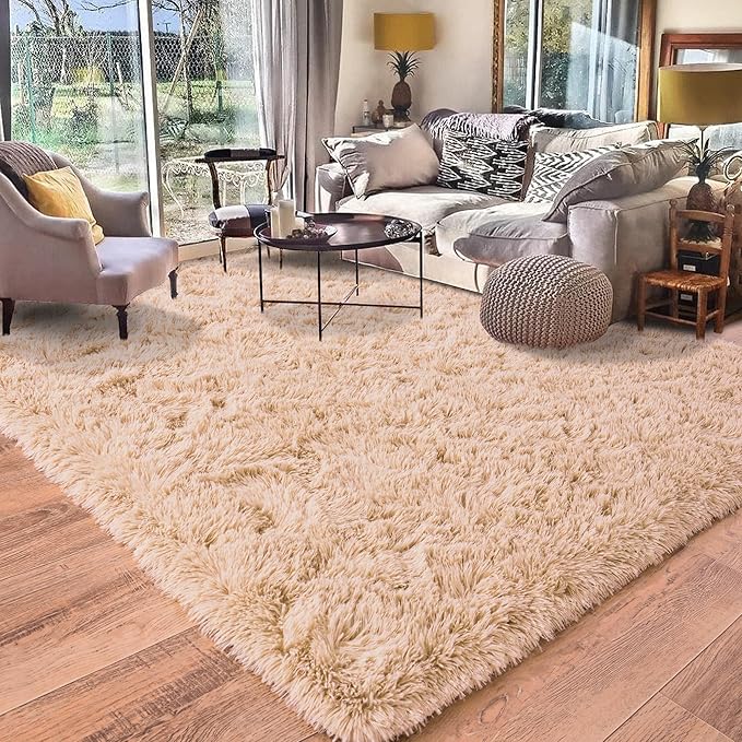 Rugs for Living Room 10x14, Soft Shaggy Modern Shag Area Rug for Bedroom, Upgrade Non-Slip Plush Fluffy Carpet for Kids Boys Girls Room Home Decor Aesthetic, Camel