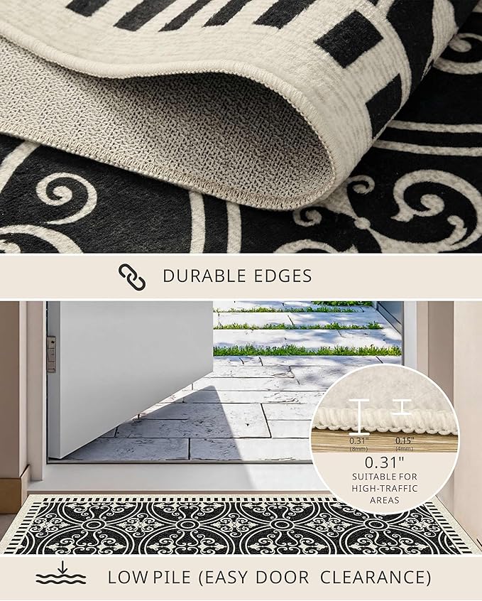 Latte&Fog 6x9 Area Rugs for Living Room Bedroom, Large Vintage Washable Rug, Boho Non Slip Low Pile Carpet for Indoor Dining Room, Office, Dorm, Classroom, Farmhouse and Home Office
