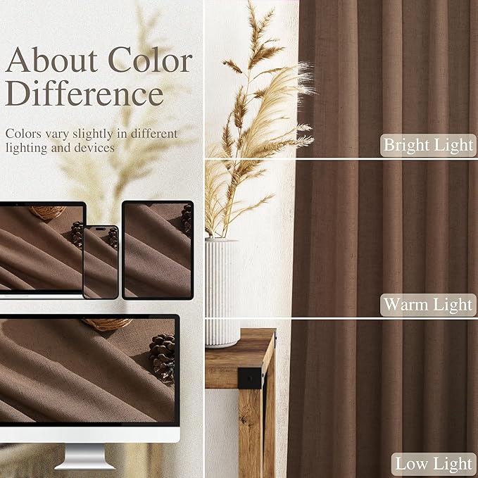 Nanspring Extra Long Caramel Brown Linen Curtains 2 Panels 102 Inches Long for Dinning Room Back Tab Light Filtering Semi Sheer Drapes Cotton Linen Textured Window Curtain 102 Inch Length for Bedroom