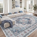 zesthome Area Rugs 9x12, Washable Rug Non-Slip Low Pile Rugs for Living Room, Bedroom, Home Decor Vintage Large Area Rug (Blue,9'x12')