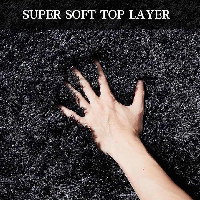 Large Shag Rugs 9X12, Plush Fuzzy Area Rugs for Living Room, Large Shag Fluffy Bedroom Carpet, Furry Rugs for Girls Boys Kids Room, Extra Large Fuzzy Rug, Shag Carpet, Black