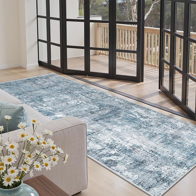 Runner Rug 3x6 Washable Non-Slip Kitchen Runner Rugs for Bathroom Laundry Room Blue/Grey Vintage Floor Carpet Runners for Hallway Entryway
