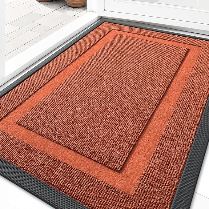 OLANLY Front Door Mat Indoor Outdoor Entrance, Waterproof All-Season, All-Weather Doormat, Sturdy Natural Rubber, Low Profile, Easy Clean Patio Porch Entryway Mat, 33x21, Vermillion Red