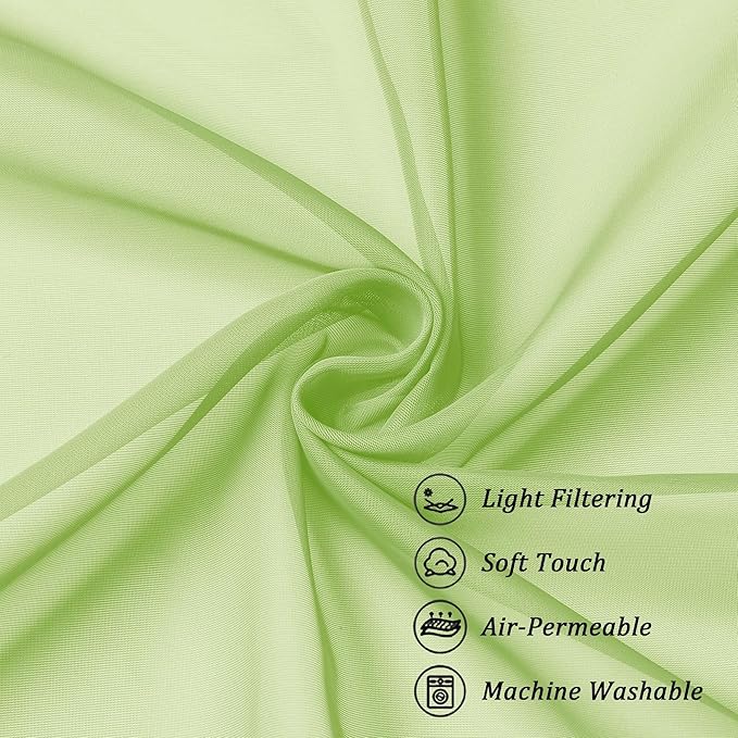 Chyhomenyc Sheer Curtains 63 Inch Length 2 Panels Set, Light Filtering Rod Pocket Window Curtain Treatment Drapes for Bedroom Living Room, Each 42Wx63L, Set of 2, Lime