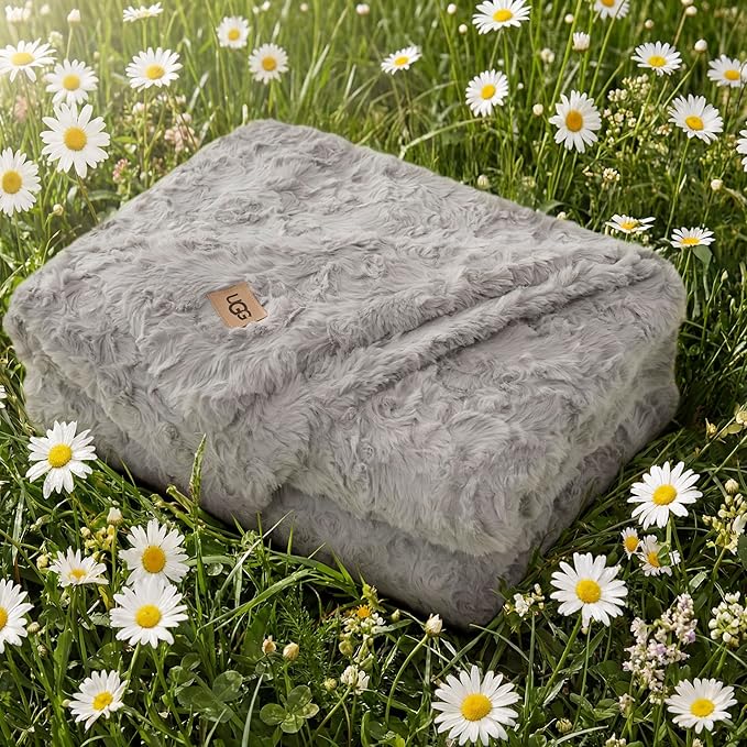 UGG Adalee Faux Fur Throw Blanket for Couch, Cozy Fuzzy Blanket for Chair or Bed, Easy Care Reversible Fluffy Throw, Luxury Home Decor, 50-inch x 70-inch, Seal Grey