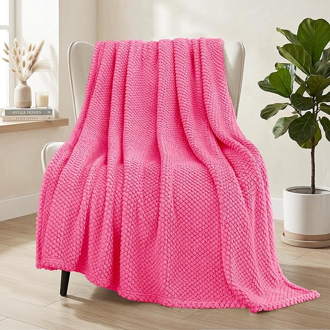 Whale Flotilla Extra Large Fuzzy Fleece Throw Blanket for Couch, 50x70 Inch Fluffy Warm Soft Jacquard Blankets for All Season, Lightweight and Cozy, Hot Pink