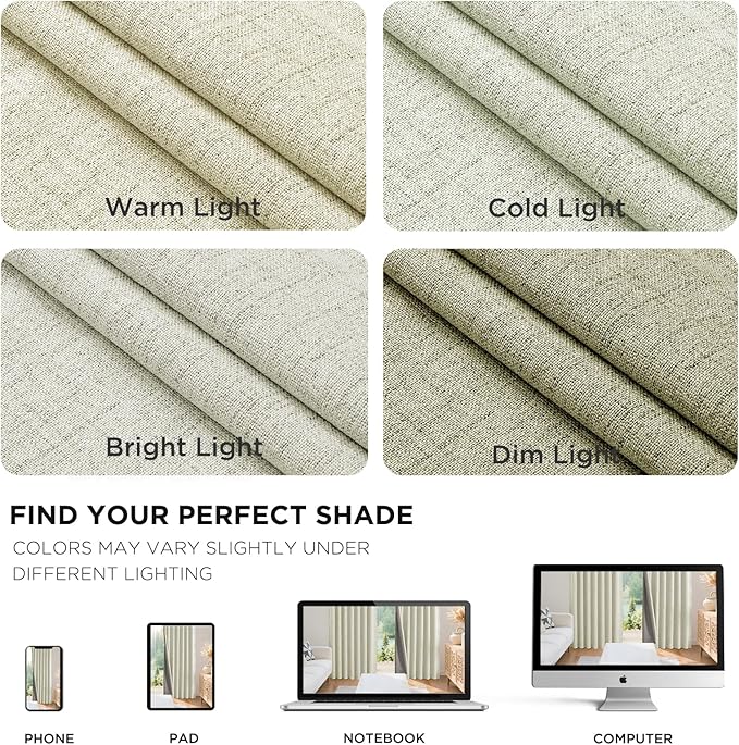 Joydeco Blackout Curtains for Bedroom - 100% Light Blocking 2 Panels Light Beige Drapes 42"W x 84"L, Thermal Insulated Room Darkening Curtains, Linen Textured for Living Room, Rod Pocket & Back Tabs