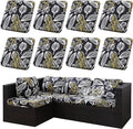 8Pcs Outdoor Cushion Covers, Patio Cushion Covers,Stretch Elastic Slipcovers, Replacement Washable & Reusable Furniture Protector for Patio Couch (Herbal-Pattern,Cover Only)