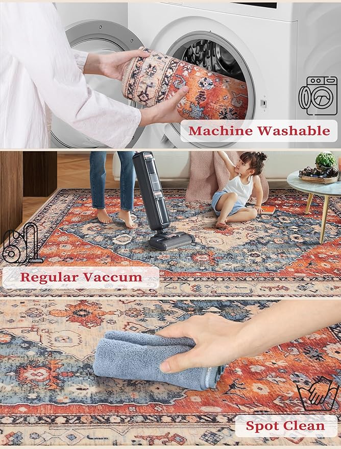 SERISSA Runner Rug for Hallways, 3x10 Washable Non Slip Kitchen Runner Rug, Long Boho Rug Vintage Tribal Hallway Stair Ultra Soft Print Floor Carpet for Bedroom Bathroom Laundry Room