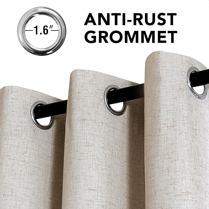 H.VERSAILTEX Linen Curtains 100% Blackout Curtains for Bedroom 54 inch Long Full Light Blocking Nature Linen Blended Window Curtains for Living Room Nickel Grommet (2 Panels, Heathered Linen)