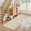 Madane Washable Runner Rug - 2x6 Rug Runners for Hallways 6 Foot Non Slip Vintage Kitchen Runner Rug Ultra-Thin Bathroom Runner Rugs Carpet Laundry Room Bedroom (2x6ft, Beige/Blue)